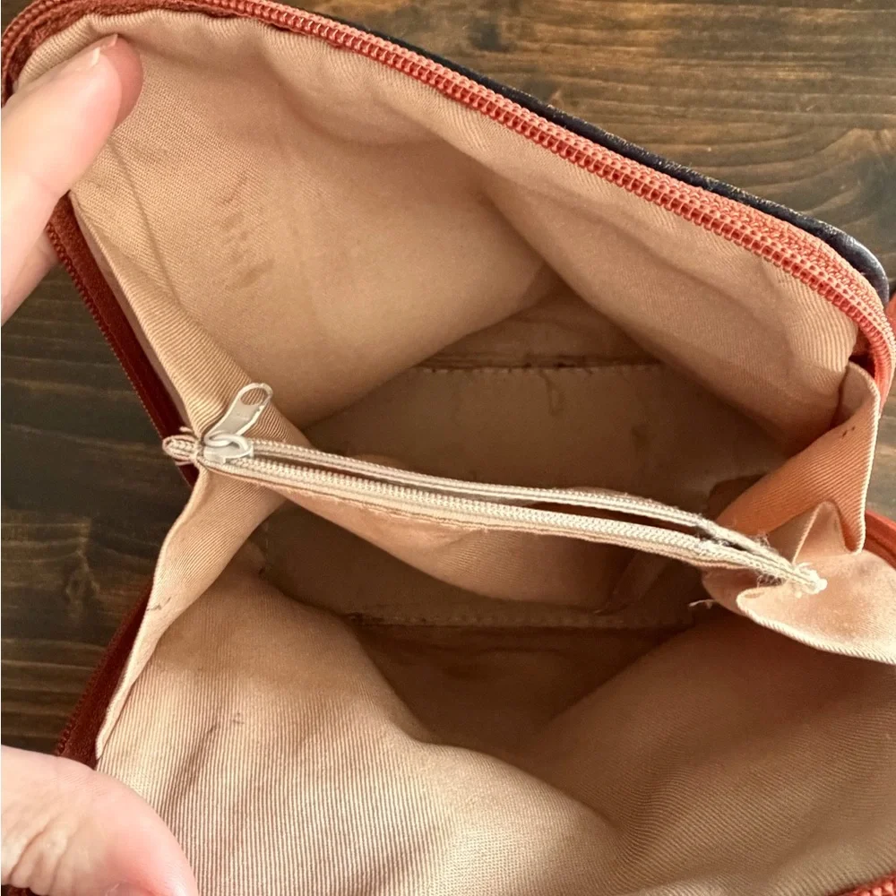 Florence Made in Italy Navy & Brown Leather Crossbody with Silver Tone Hardware
